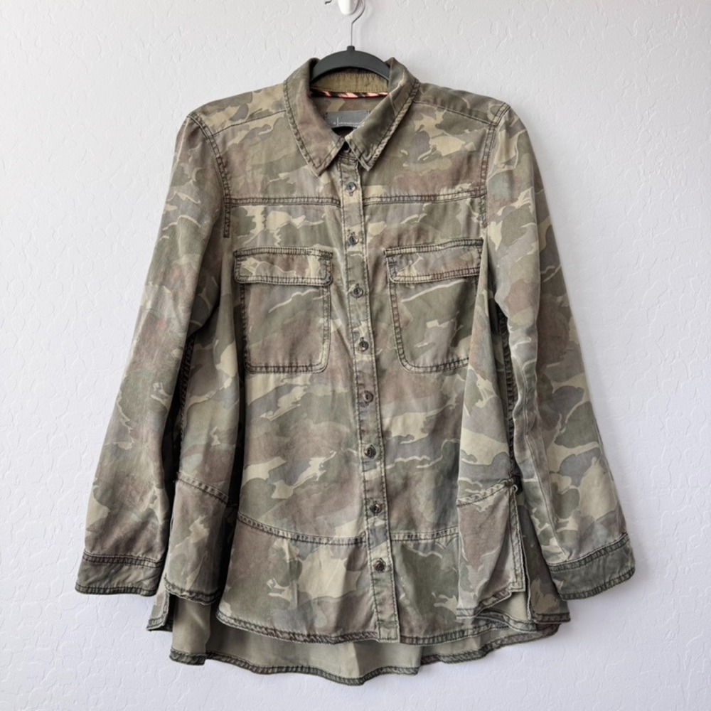 Anthropologie Camo Button Down Shirt Jacket Military Style Size‎ 10